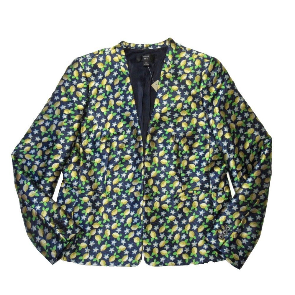NWT J.Crew Going Out Blazer in Navy Lemon Jacquard Open Front Jacket 6